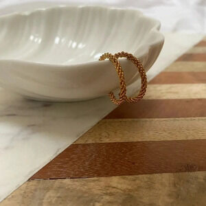 Vintage - Thin Yellow Goldtone Braided Wire Hoop Earrings